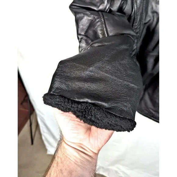 Classic Bullhide B-3 Leather Bomber Jacket Men’s XL Black Shearling Aviator Vtg